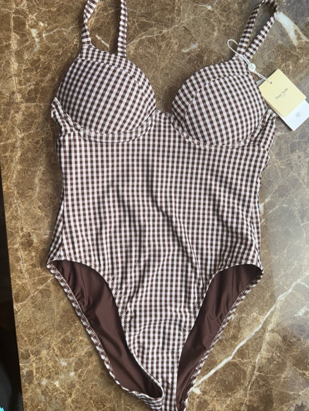 Prow Swim Brown Gingham One-Piece Swimsuit with Molded Cups